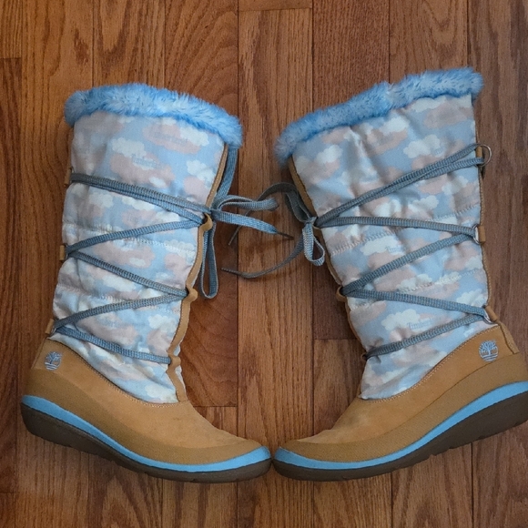 Timberland Tan and Light Blue Women's Winter Boots - Picture 4 of 11